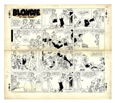 Chic Young Hand-Drawn Blondie Sunday Comic Strip From 1953 -- Dagwood Is Determined Not to Be Dressed Up in a Blond Wig for a Costume Party