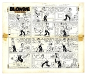 Chic Young Hand-Drawn Blondie Sunday Comic Strip From 1968 -- Dagwood Gets in a Fight With His Erstwhile Best Friend Herb Woodley