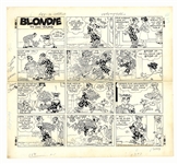 Chic Young Hand-Drawn Blondie Sunday Comic Strip From 1971 -- Dagwood & Herb Battle Over the Sunday Paper