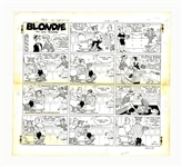 Chic Young Hand-Drawn Blondie Sunday Comic Strip From 1971 -- Blondie Goes Shopping & Dagwood Goes Broke