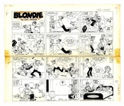 Chic Young Hand-Drawn Blondie Sunday Comic Strip From 1966 -- Dagwood Tries to Get Rid of a Pesky Salesman