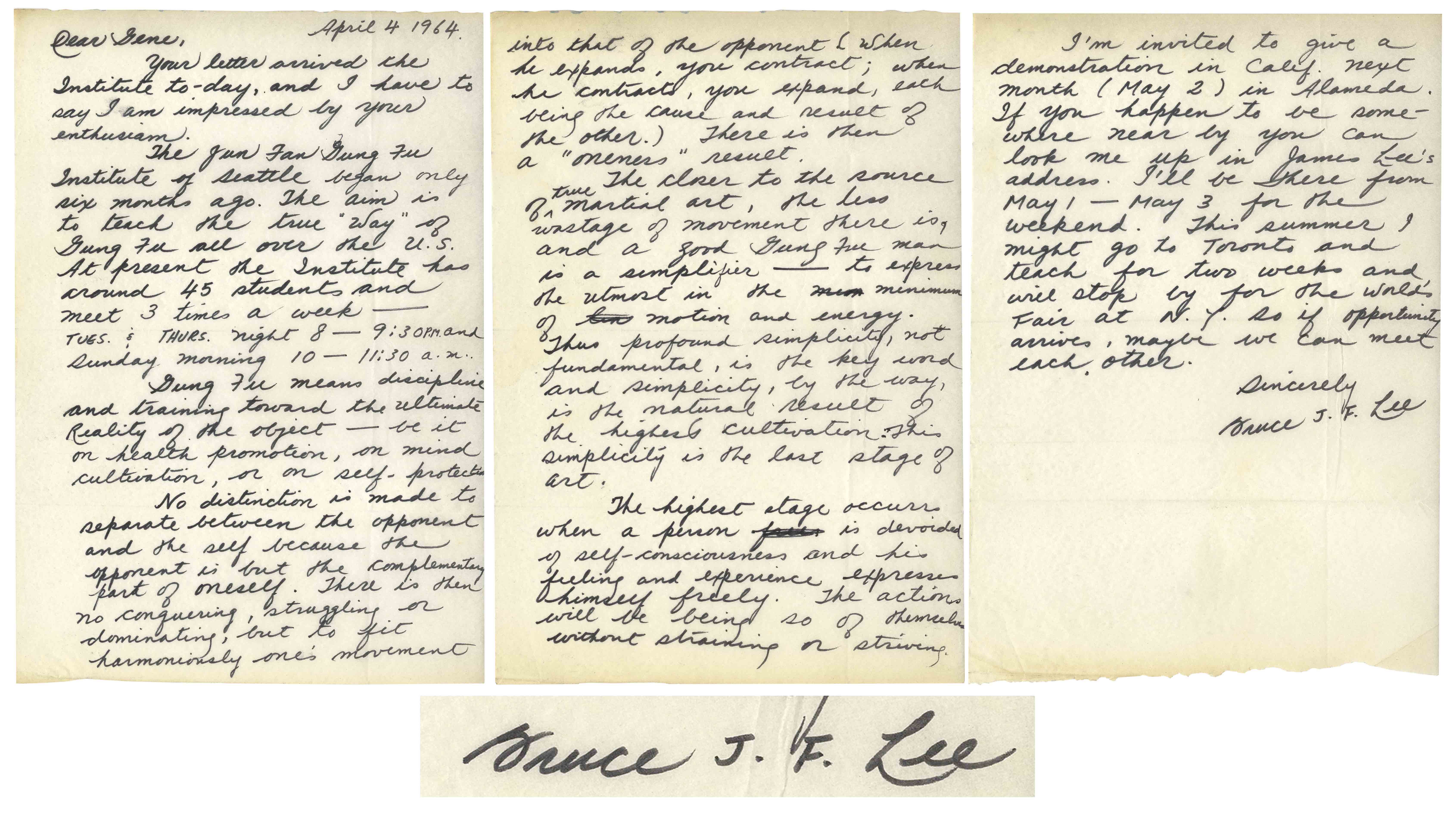 Bruce Lee Autograph; Bruce Lee Autograph Letter Signed