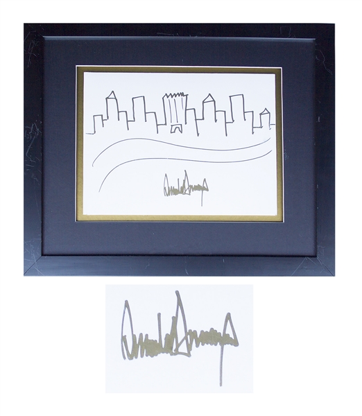 Donald Trump Signed Drawing of the New York City Skyline -- Rare Original Artwork by the President