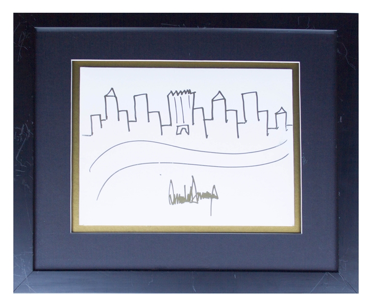 Donald Trump Signed Drawing of the New York City Skyline -- Rare Original Artwork by the President
