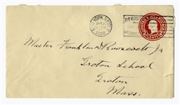 Franklin D. Roosevelt Autograph Letter Signed to His Son, FDR Jr. -- Also With Handwritten Envelope Signed -- ''...I am off...to preach a sermon in the Church this evening!...''