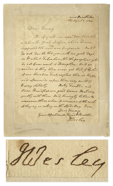 John Wesley Autograph Letter Signed -- The Methodist Founder Gives Advice to a Missionary: ''...lovingly...convince those whom it concerns, of the evil of buying or selling on the Lord's Day...''