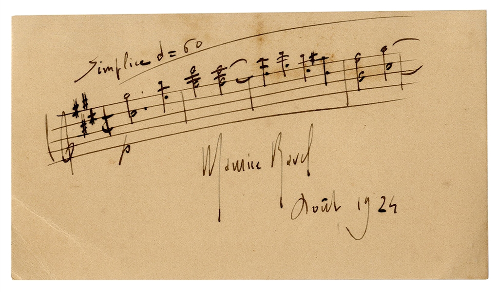 Maurice Ravel Autograph Musical Quotation Signed -- With PSA/DNA COA