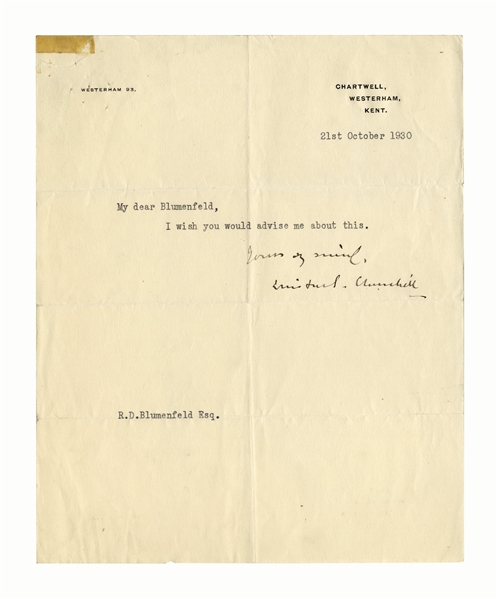 Winston Churchill Letter Signed With a Pointed Request