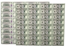 2006 Uncut Sheet of 32 $5 Federal Reserve Notes -- Near Fine -- With Original Tube From Bureau of Engraving & Printing