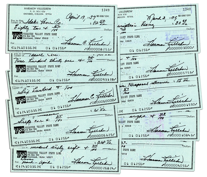 Lot of 10 Personal Checks Signed by Baseball HOFer Harmon Killebrew