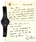 George H.W. Bush Custom-Made Watch With a Handwritten Letter by Bush Attesting to its Authenticity -- Watch Has Gold George Bush Lettering