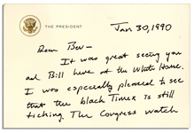 George H.W. Bush Custom-Made Watch With a Handwritten Letter by Bush Attesting to its Authenticity -- Watch Has Gold ''George Bush'' Lettering