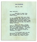 Joan Crawford Letter Signed With Autograph Postscript -- ''...I'm so happy that you saw Christina on 'Here's Hollywood'. She had such fun doing that show, and I thought she looked lovely...''