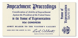 Richard Nixon Impeachment Trial Ticket -- Unused U.S. House Ticket to the Impeachment Trial