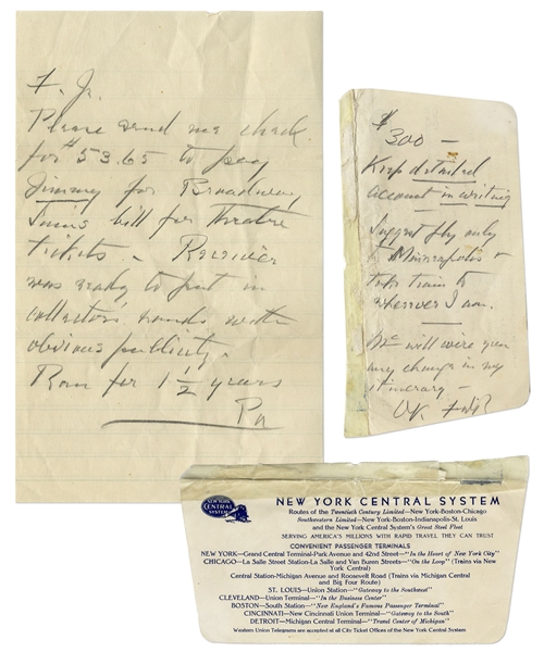 Franklin D. Roosevelt Autograph Note Signed ''FDR'' & Autograph Letter Signed to His Son
