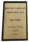 Writers Guild of America Award Presented to Sam Simon in 2013 -- Co-Creator of ''The Simpsons'' -- From the Sam Simon Estate