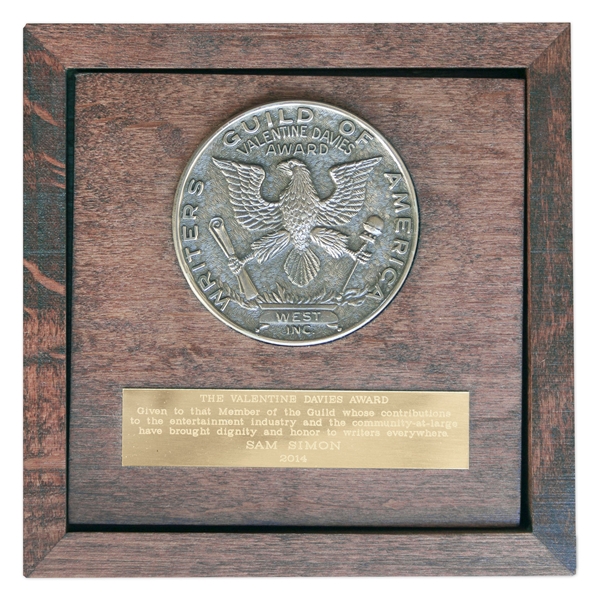 Writers Guild of America Valentine Davies Award Presented to Sam Simon in 2014 -- Co-Creator of ''The Simpsons'' -- From the Sam Simon Estate
