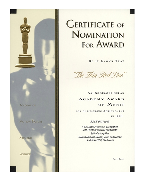 Academy Award ''Best Picture'' Nomination for ''The Thin Red Line'' by Terence Malick