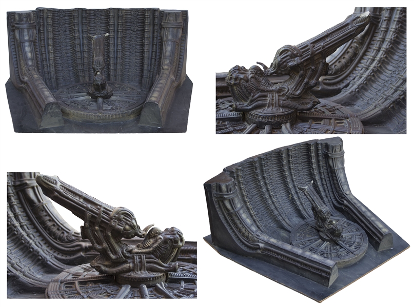 H.R. Giger Hand-Painted Artwork of Space Jockey & the Derelict Spaceship From ''Alien'' -- Measures Over 3 Feet by 3 Feet, Personally Owned by 20th Century Fox Executive Peter Beale