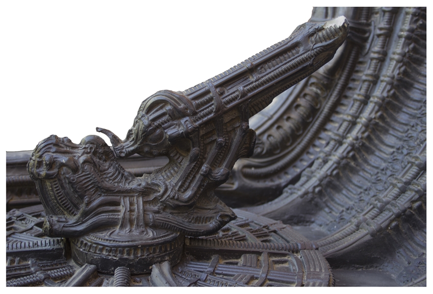 H.R. Giger Hand-Painted Artwork of Space Jockey & the Derelict Spaceship From ''Alien'' -- Measures Over 3 Feet by 3 Feet, Personally Owned by 20th Century Fox Executive Peter Beale