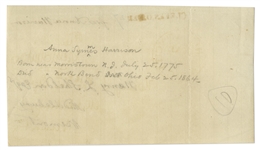 First Lady Anna Harrison Franking Signature