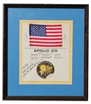 Apollo 13 American Flag Space-Flown -- Affixed to Official NASA Certificate Signed By Each Astronaut