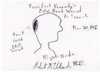 Signed Drawing of President Kennedys Fatal Head Wound by Dr. Robert McClelland, the Physician Who Held President Kennedys Head at the Dallas Hospital