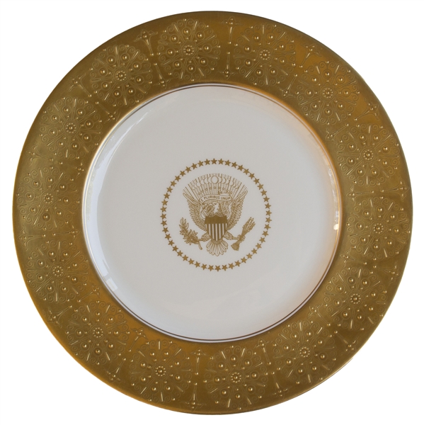 Dwight Eisenhower White House Service Plate Made for State Dinners -- Gold Coin With Raised Medallion Border