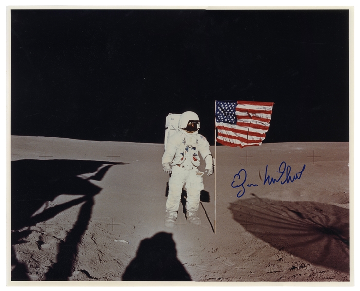 Edgar Mitchell Signed 16'' x 20'' Photo Showing Him on the Moon During Apollo 14