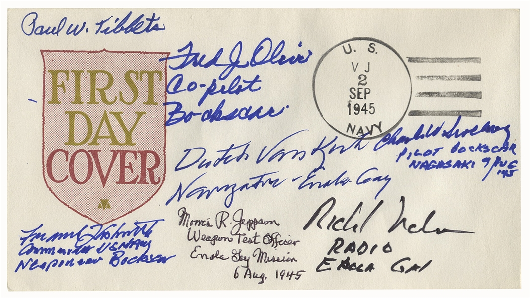 Enola Gay & Bocks Car First Day Cover Signed by 7 of the Crew Members