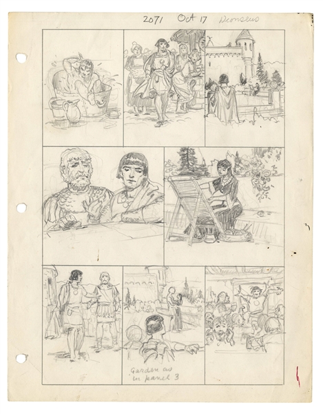 Hal Foster Sketch of the ''Prince Valiant'' Strip From 17 October 1976 -- Also Includes the Script & Detailed Description for Each Panel