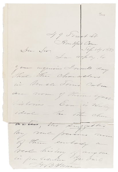 Harriet Beecher Stowe Autograph Letter Signed Regarding ''...the characters in Uncle Tom's Cabin...Eva is wholly ideal, the other characters, tho suggested by real persons...''