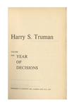 Harry Truman Signed ''Memoirs'' -- Inscribed to Photographer Extraordinaire Alfred Eisenstaedt