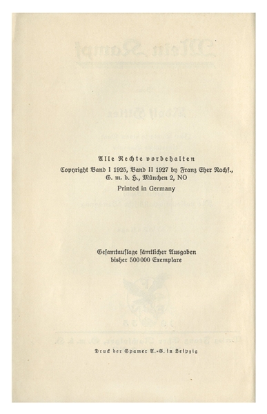 Adolf Hitler Signed Limited Edition of ''Mein Kampf'' -- Published in 1933 to Mark Hitler's Appointment as Chancellor of Germany -- With PSA/DNA Auction COA