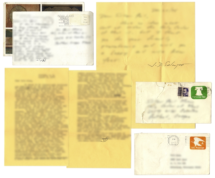 Lot of Three Letters Signed by J.D. Salinger From the 1970s, With Interesting Content on Priests, Zealots, Religiosity & Even Carl Jung -- ''...all are connected, and rumored, even to be One...''