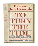 John F. Kennedy Signed Book as President -- JFK Inscribes ''To Turn the Tide'' to Photographer Alfred Eisenstaedt ''...who helped turn an earlier tide...'' -- With Slide Photo of JFK Signing