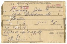 John F. Kennedy Signed Driver's License Application