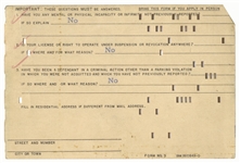 John F. Kennedy Signed Driver's License Application