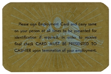 Cinematographer Leon Shamroy Signed Employee Card for 20th Century-Fox Film Corporation -- From 1961, Possibly When Shamroy Was Working on ''Cleopatra''