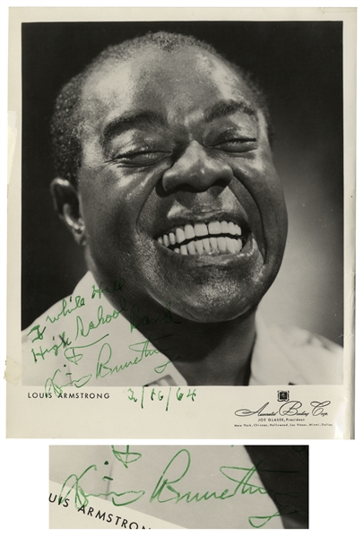 Louis Armstrong Signed 8'' x 10'' Photo of His Iconic Smile
