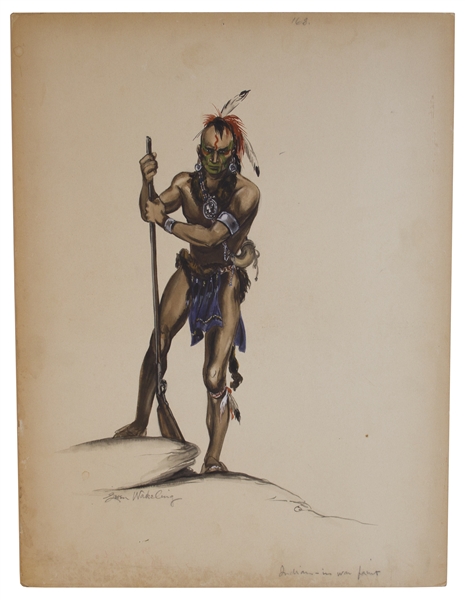 Oscar Winning Costume Designer, Gwen Wakeling Original Sketch of an ''Indian - in war paint'' -- Possibly for the 1940 Film ''Northwest Passage''