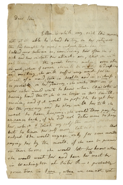 Martha Jefferson Randolph Autograph Letter Signed -- Martha Was Acting First Lady for Her Father, President Thomas Jefferson During His Presidency