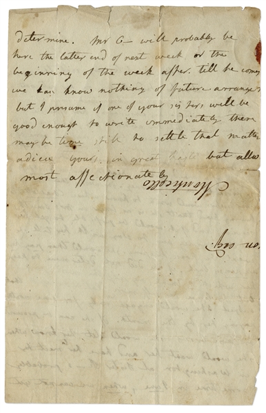 Martha Jefferson Randolph Autograph Letter Signed -- Martha Was Acting First Lady for Her Father, President Thomas Jefferson During His Presidency