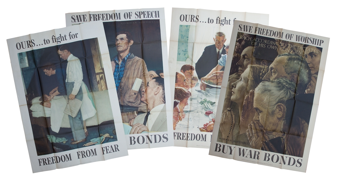 Norman Rockwell's Original 1943 ''Four Freedoms'' Poster Set -- Each Measures 40'' x 56''