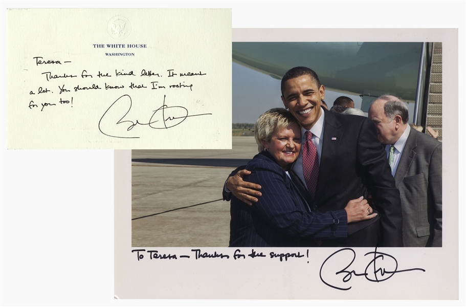 Barack Obama Autograph Letter Signed as President -- ''...I'm rooting for you too!...'' -- Also With Barack Obama Signed 10'' x 8'' Photo