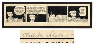 Charles Schulz Hand-Drawn Peanuts Comic Strip From 1965, Featuring Charlie Brown