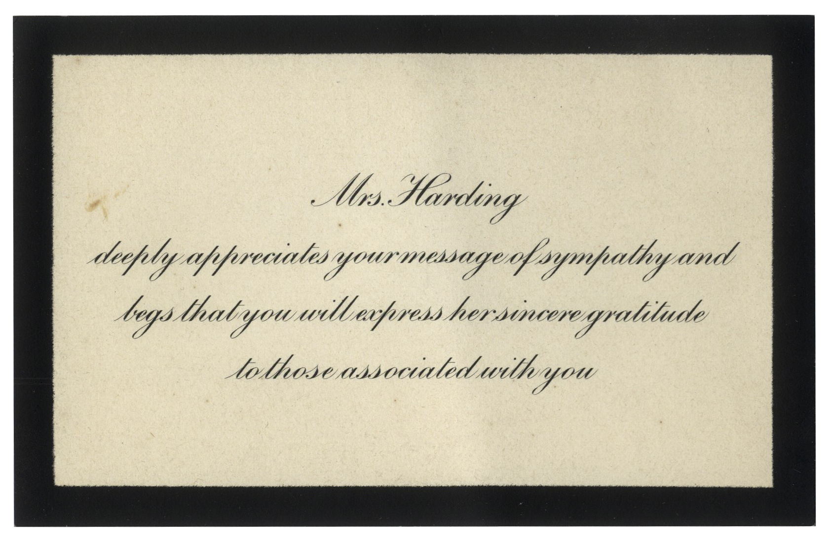 Lot Detail - Sympathy Reply Card for President Warren Harding Who Died ...