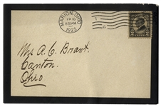 Sympathy Reply Card for President Warren Harding Who Died While in Office -- Black Bordered Card With Envelope Postmarked 1923