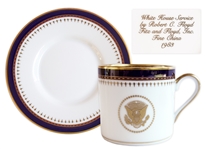Ronald Reagan Presidential China Cup & Saucer -- Beautiful Design in Navy and Gilt