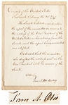 Samuel Otis Document Signed From 1797 as Secretary of the U.S. Senate -- Otis Confirms John Adams Retirement from the Senate on the Occasion of Adams Presidential Inauguration